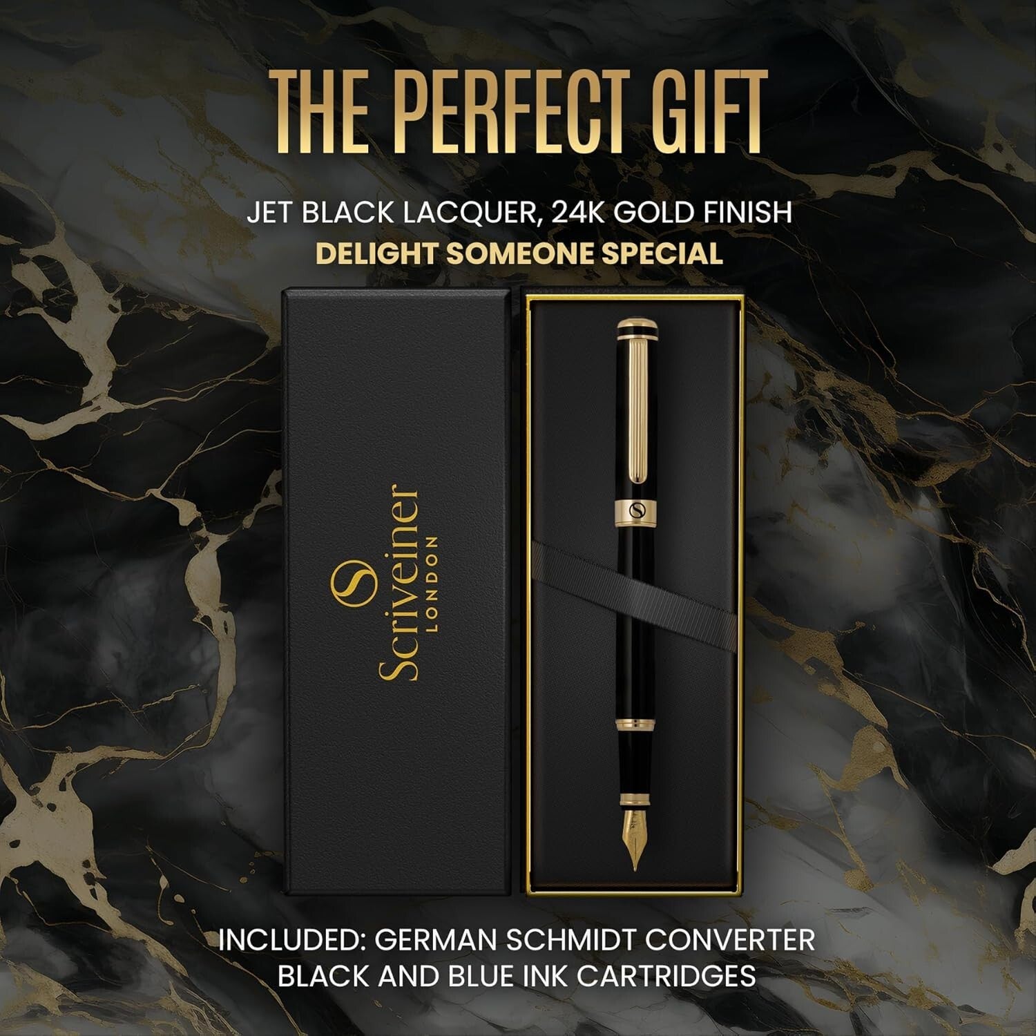 Schmidt 18K Nib Broad Fountain Pen in Black with Gold Trim - Write with Elegance