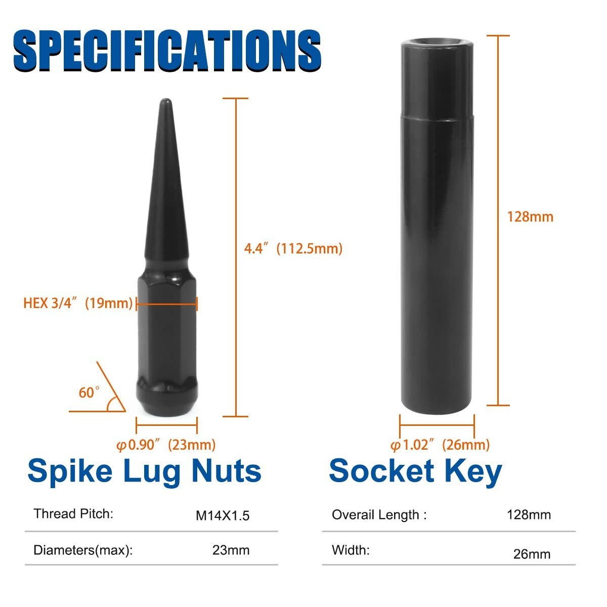 Electrophoresis Coated 14x1.5 Black Spike Lug Nuts for Car Aesthetics - 32 Pack