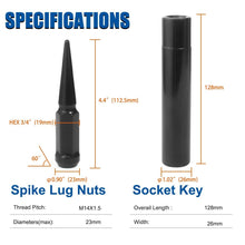 Load image into Gallery viewer, Electrophoresis Coated 14x1.5 Black Spike Lug Nuts for Car Aesthetics - 32 Pack