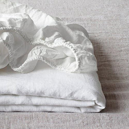 Durable Queen Linen Fitted Sheet - 14" Deep Pocket for Secure Fit - White