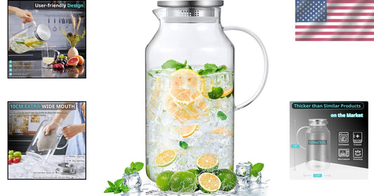 Versatile 1 Gallon Glass Water Jug with Stainless Steel Lid - Ideal for Parties