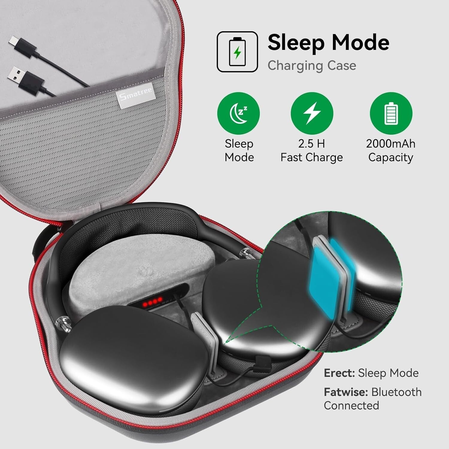 AirPods Max 2000mAh Battery Case with Sleep Mode - Perfect for Travel & Charging