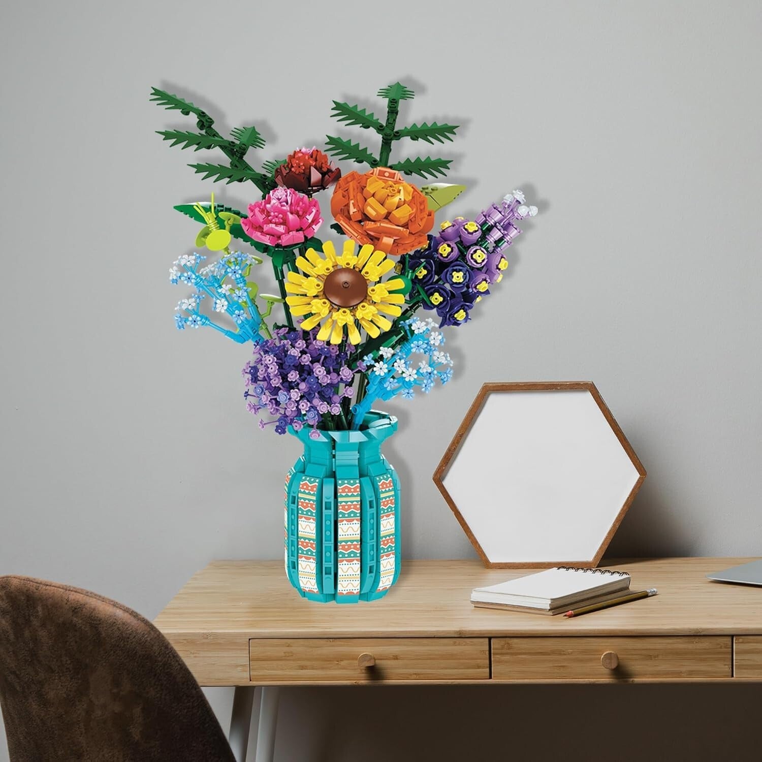 Creative 1853pcs Floral Building Blocks Set with Adjustable Stems for Home Decor