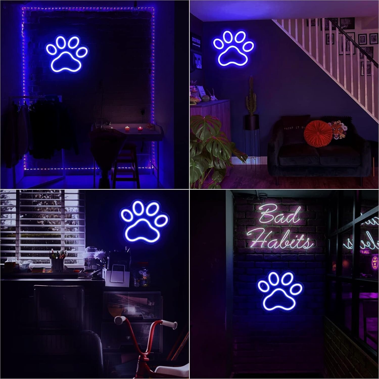 Cute USB-Powered Blue Dog Paw Neon Light - Perfect For Kids' Room Decor