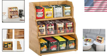 Load image into Gallery viewer, Trapezoidal Bamboo Tea Organizer with 3 Adjustable Shelves – Polished Finish