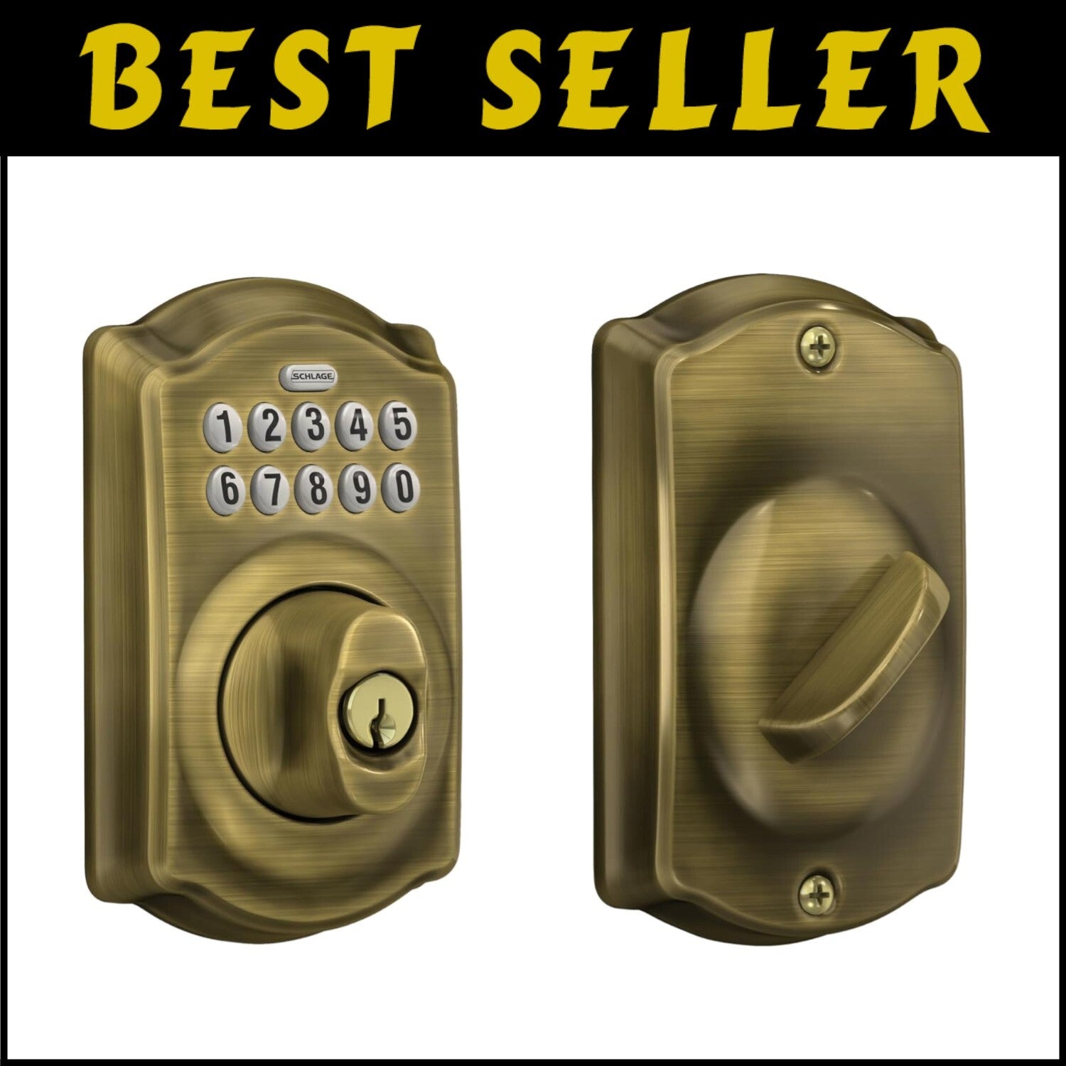 Antique Brass Keyless Entry Lock with Illuminated Keypad for Enhanced Security