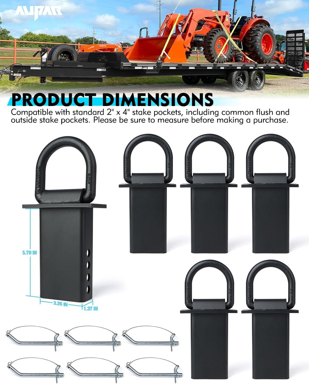 Adjustable 5/8" Heavy-Duty Stake Pocket D Rings for Flatbed Trailer Tie-Downs