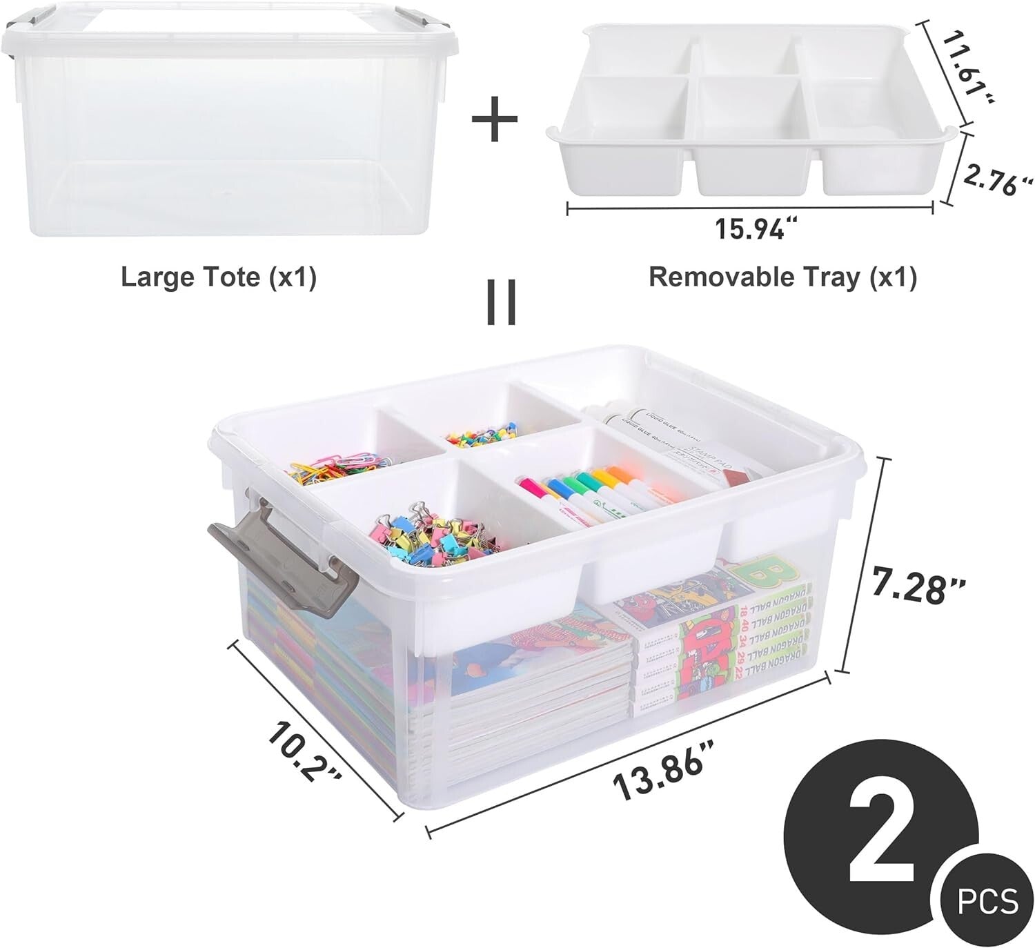 17 Quart Plastic Storage Bins - Stackable Organizers for Crafts & Toys, 2 Pack