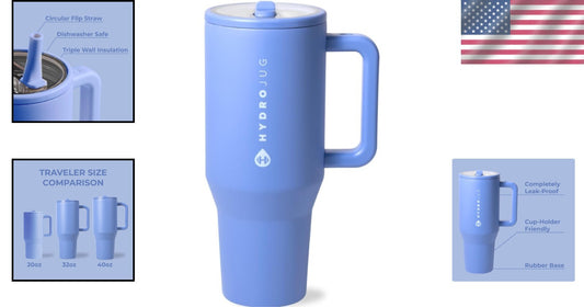 Stylish & Durable 40 oz Water Bottle - Leak Proof & Fits Cup Holders, Light Blue