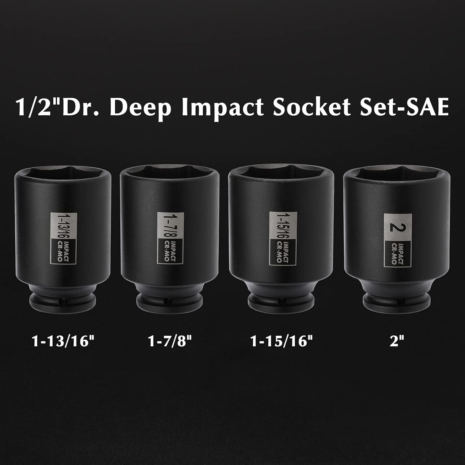 Professional 4PC Deep Impact Socket Set - 1/2-Inch Drive, Laser-Etched Sizes
