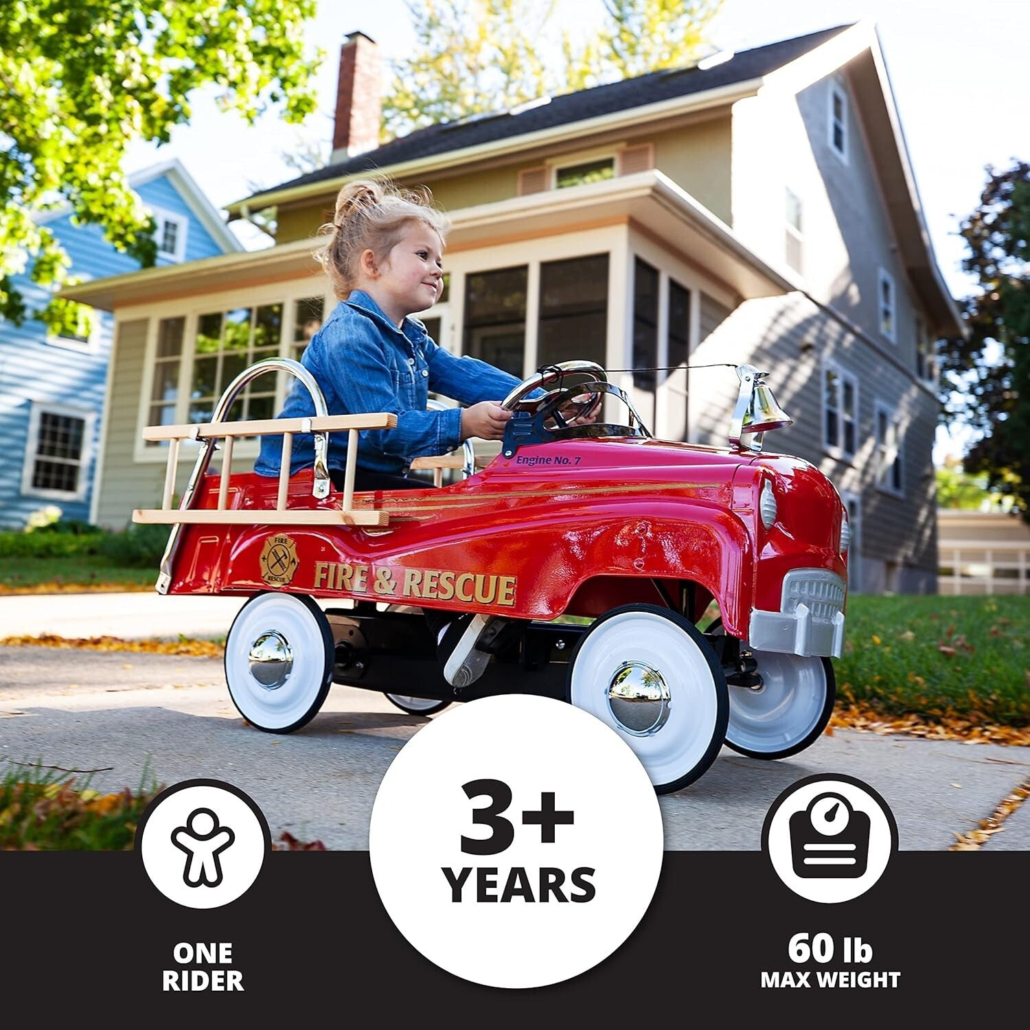 Classic Red Pedal Car Fire Truck for Kids Aged 3-5 - Fun Indoor/Outdoor Ride-On