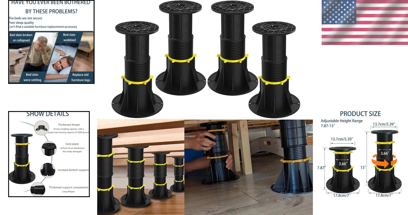 Sturdy Plastic Bed Frame Support Legs - Telescopic Design & Noise-Reducing