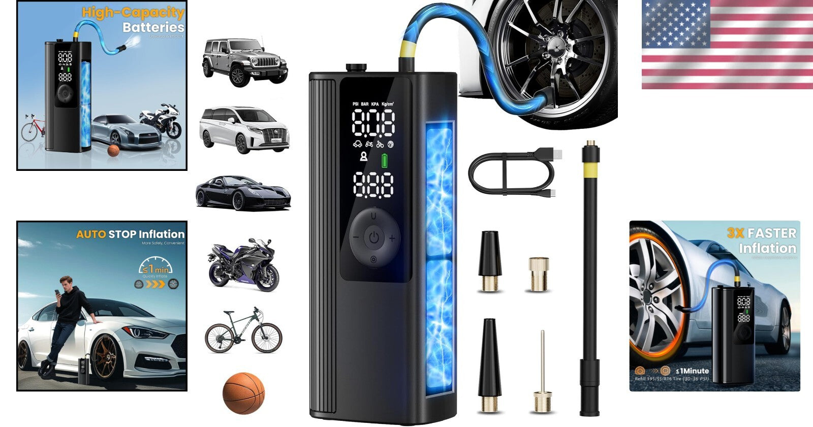 Compact 150 PSI Tire Inflator with Auto Shut-Off - Perfect for Car & Motorcycle