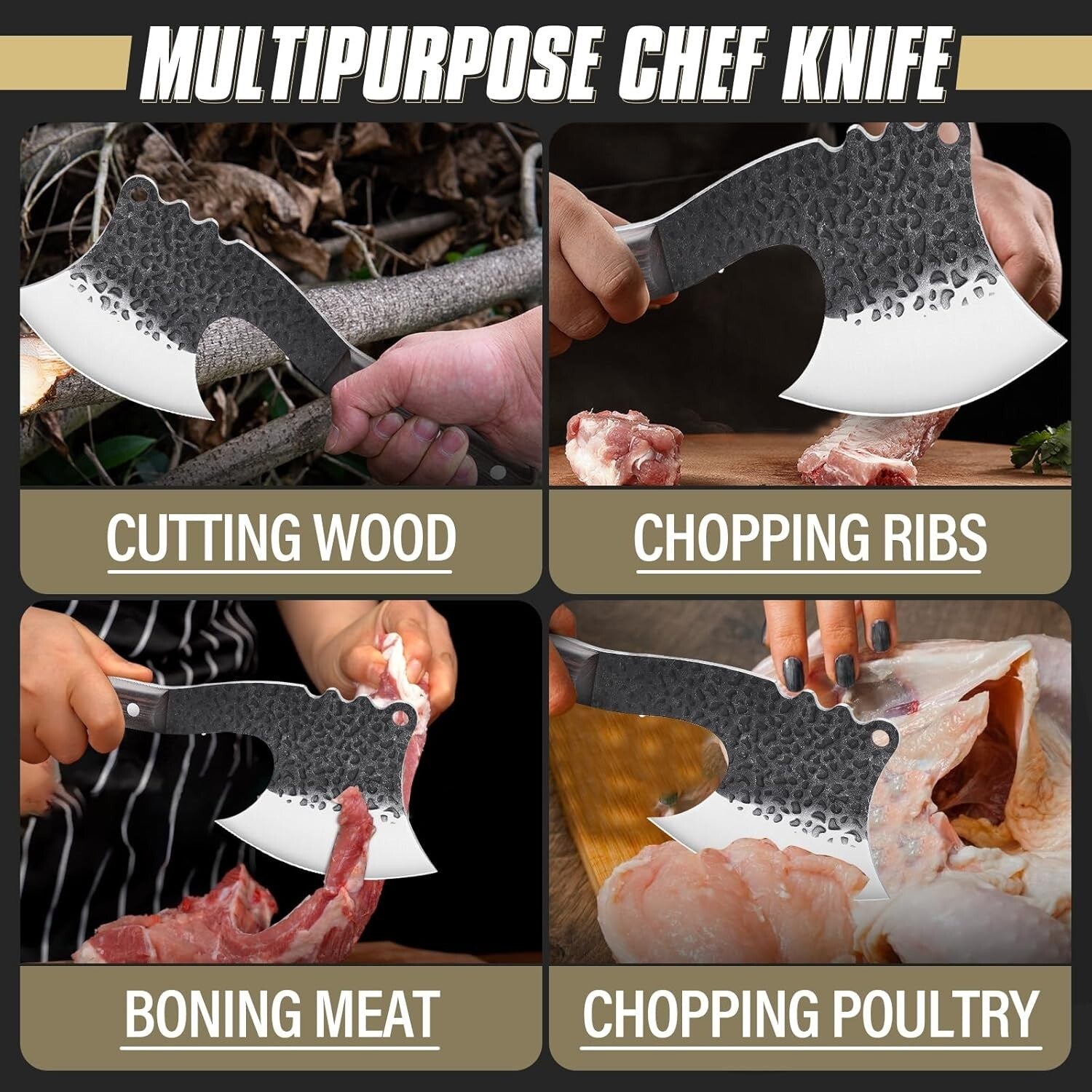 High Carbon Steel Bone Chopper with Pear Wood Handle - Ultimate Butcher Knife