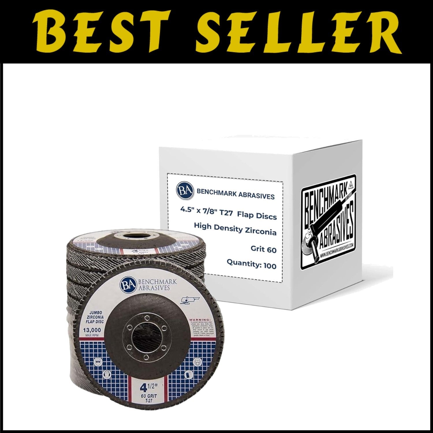 High-Quality 60 Grit 4.5" Flap Discs for Angle Grinder - 100 Count Zirconia Set