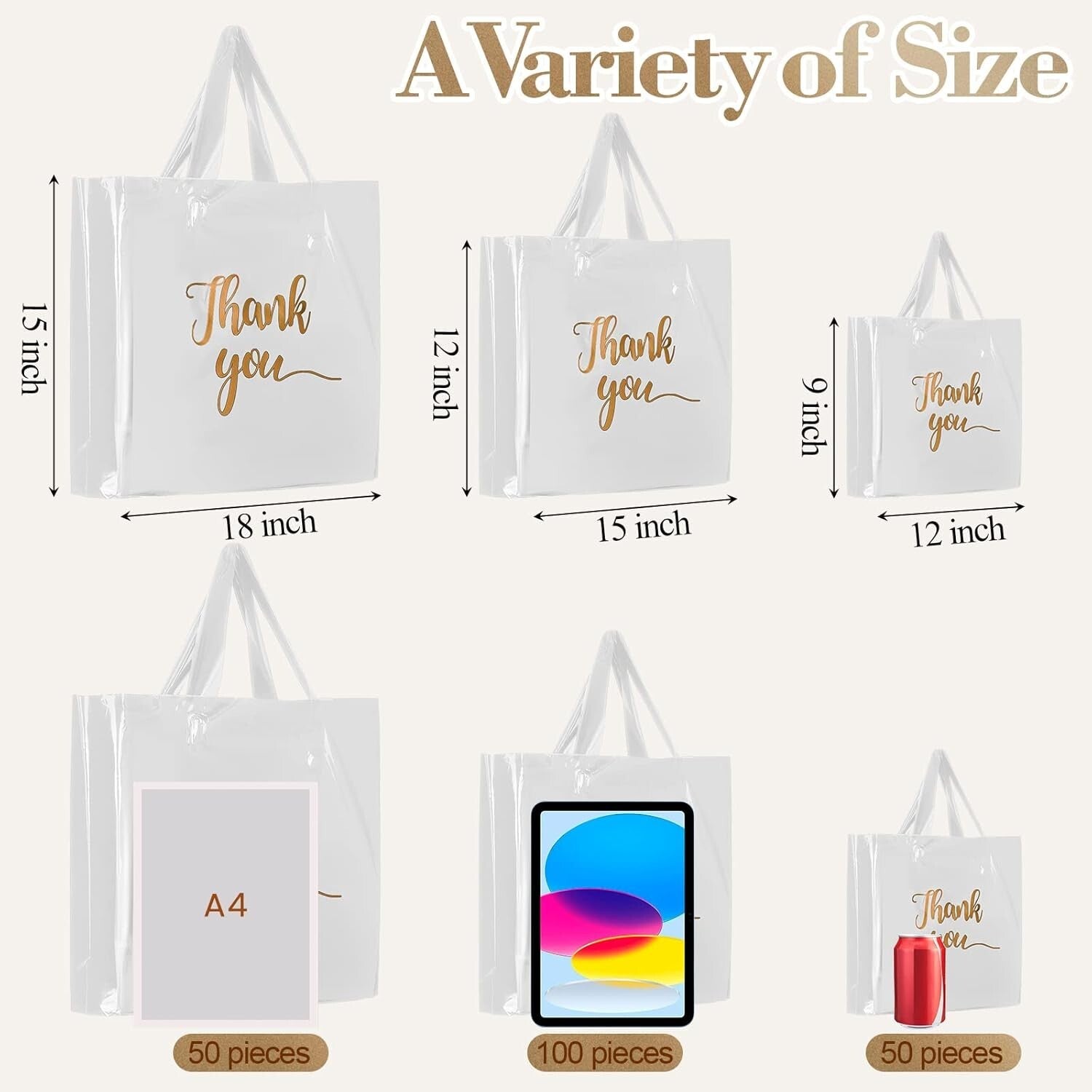 Versatile 200 Pcs White Thank You Bags - Sturdy, Stylish & Polka Dot Design