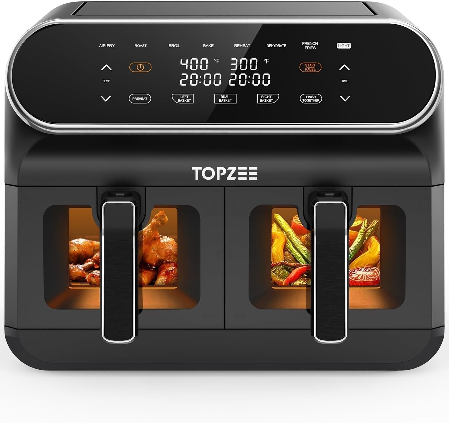 Large 8 Quart Programmable Air Fryer with Cooking Functions and Viewing Windows