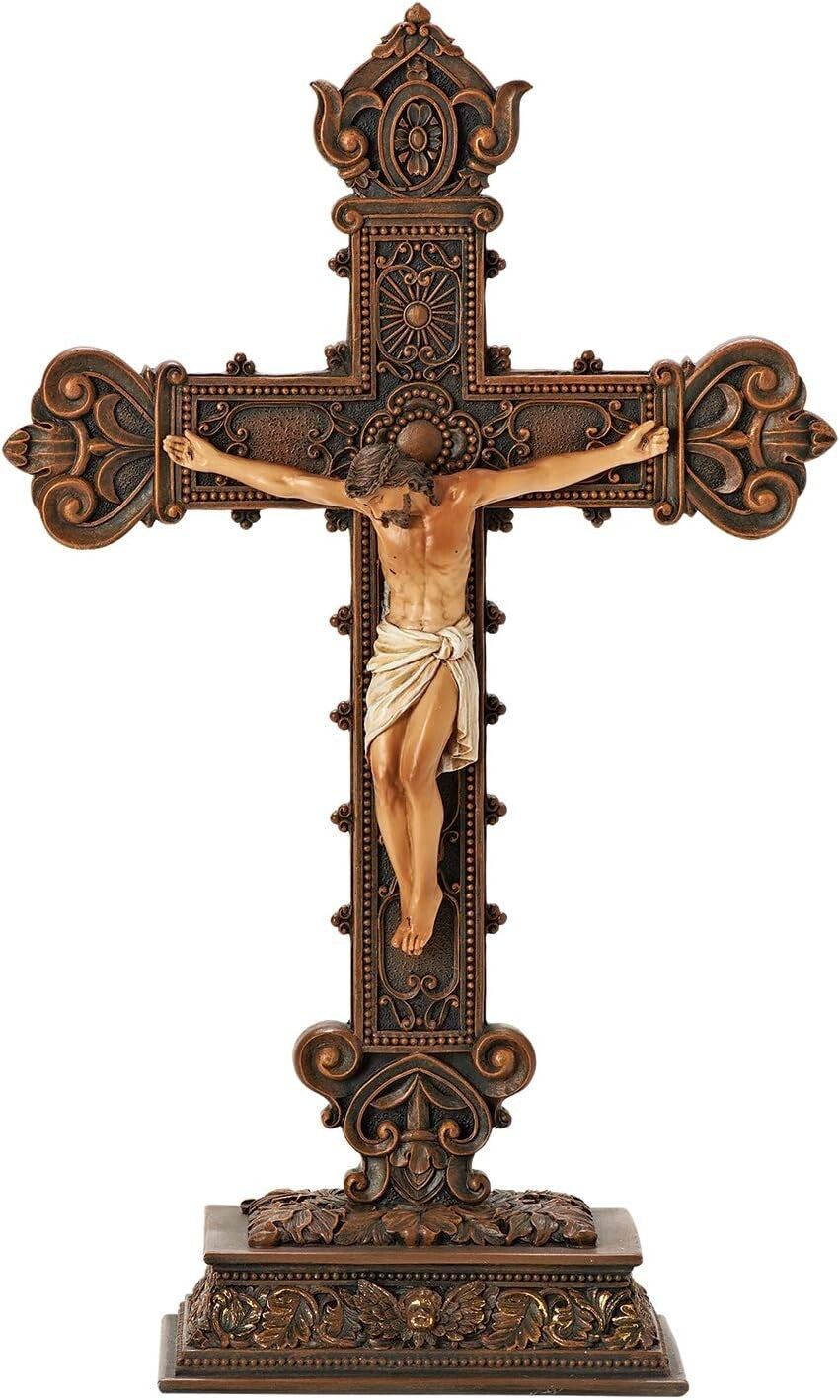 Intricately Designed 14.5" H Standing Crucifix - Inspirational Statement Piece