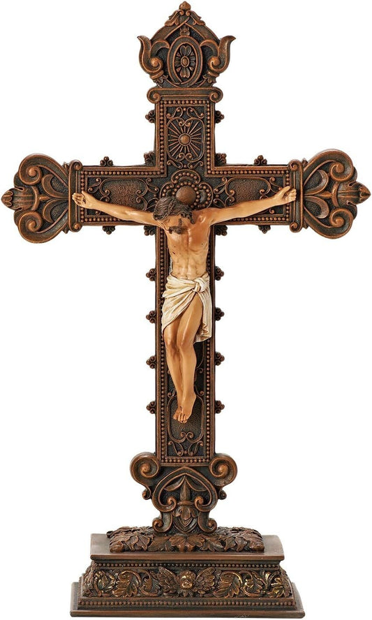 Intricately Designed 14.5" H Standing Crucifix - Inspirational Statement Piece