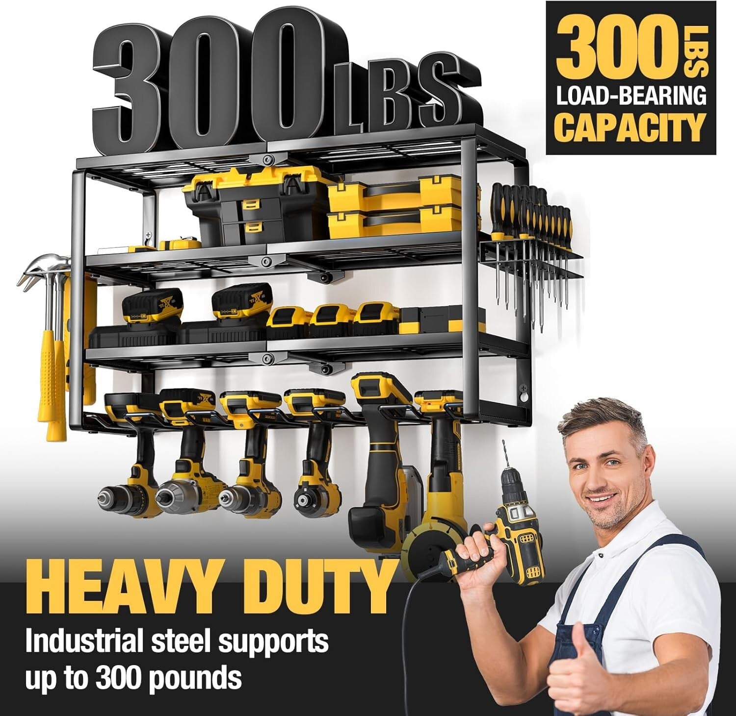 Wall Mounted Tool Storage Rack with Charging Shelf - 24 Inch Power Organizer