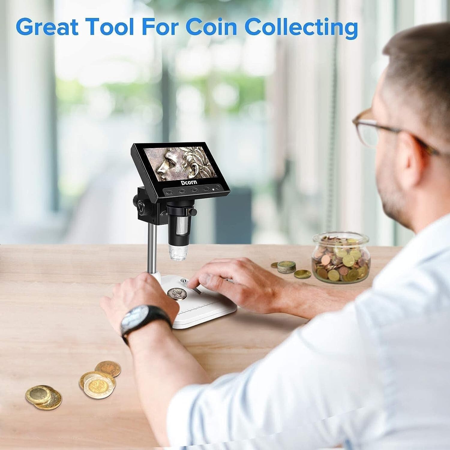 10X-1000X Digital Microscope with 4.3" LCD for Coin Collection & Observation