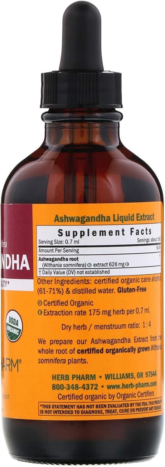Pure Organic Ashwagandha Extract in Easy-Drop Formula - 4oz for Stress Relief
