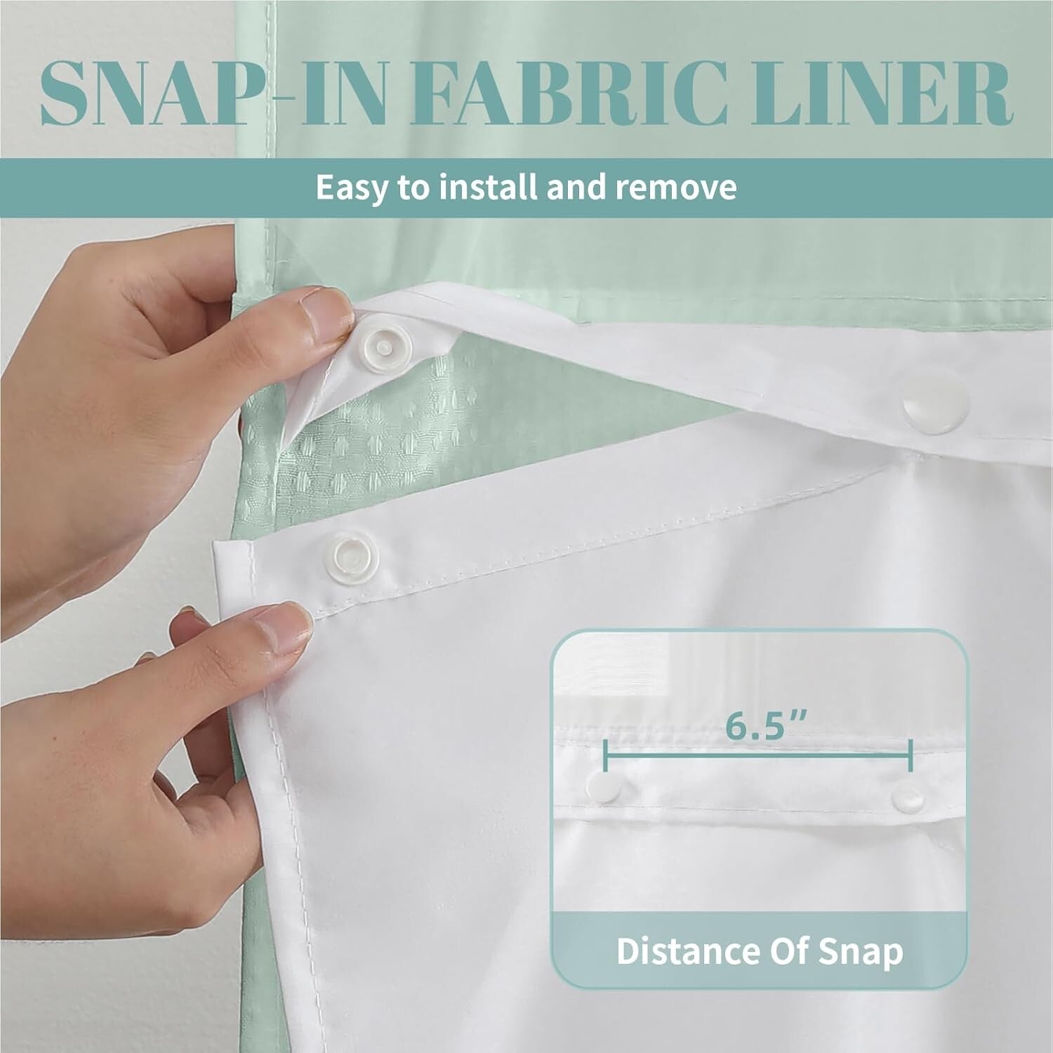 Hotel Quality Mint Green No Hook Shower Curtain with Liner - Easy Care Design