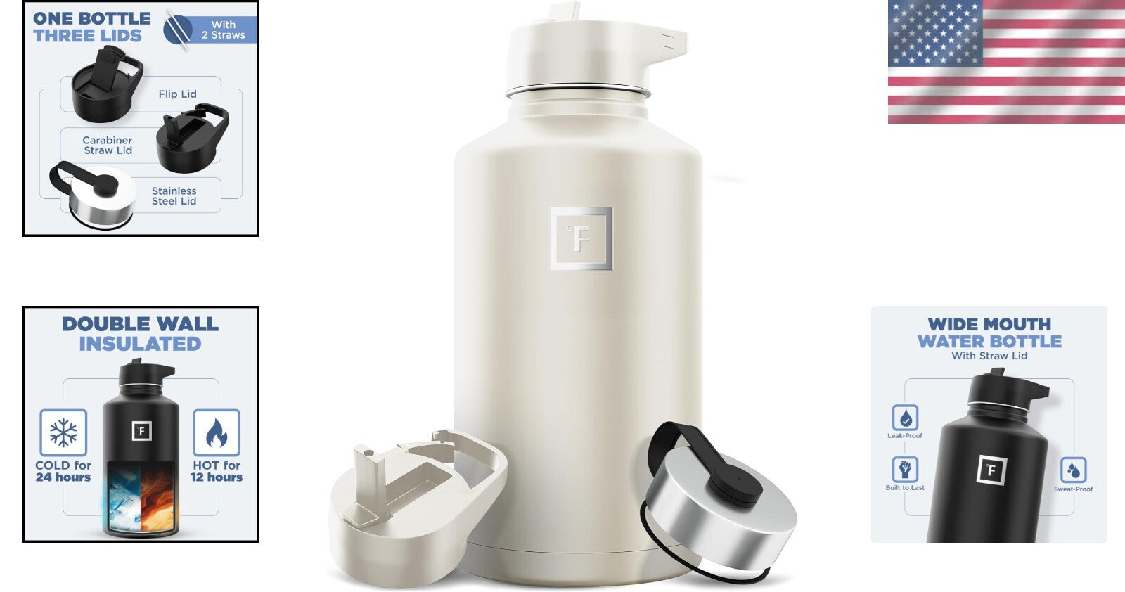 64 oz Stainless Steel Hydration Bottle with 3 Lids - Perfect for Adventures