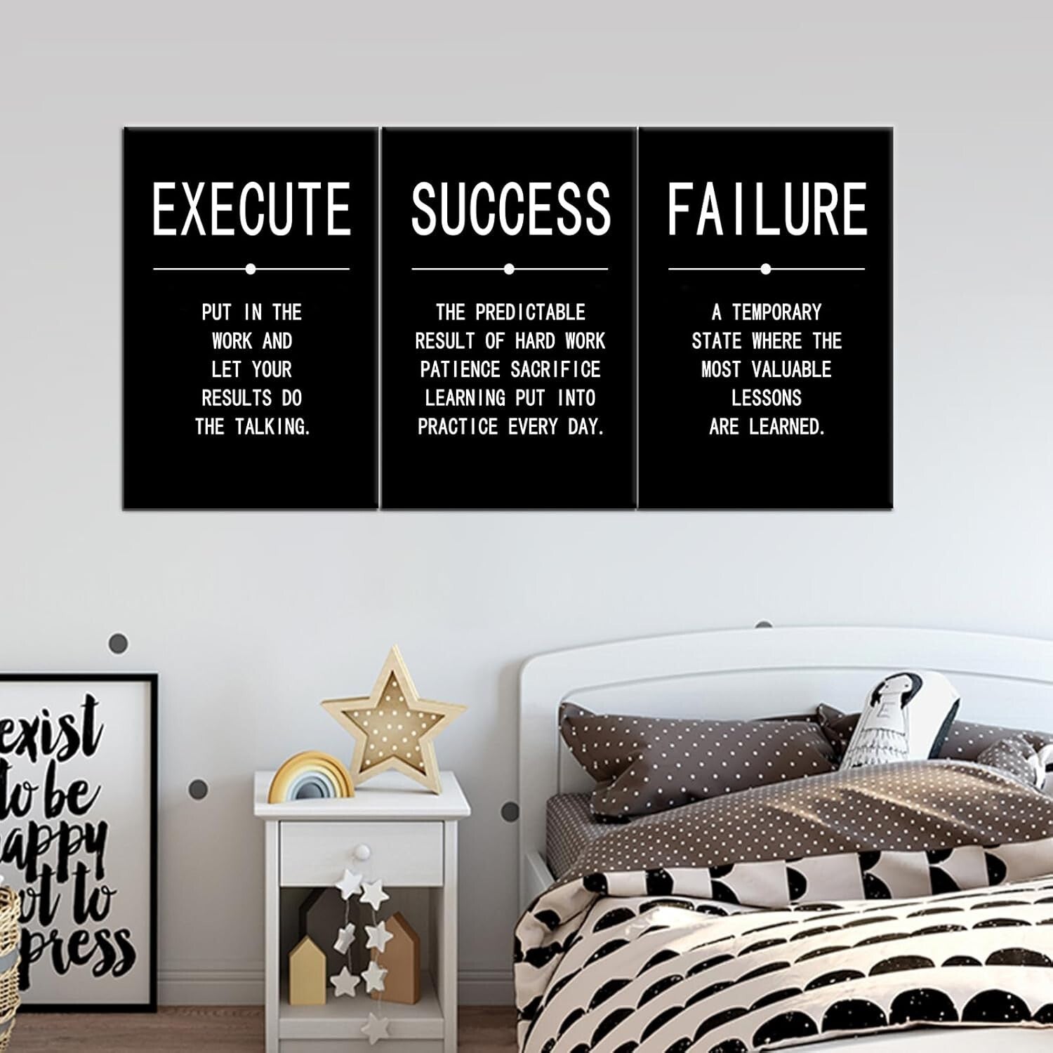 Gallery-Wrapped 3-Piece Canvas Inspirational Quotes for Motivating Home Décor