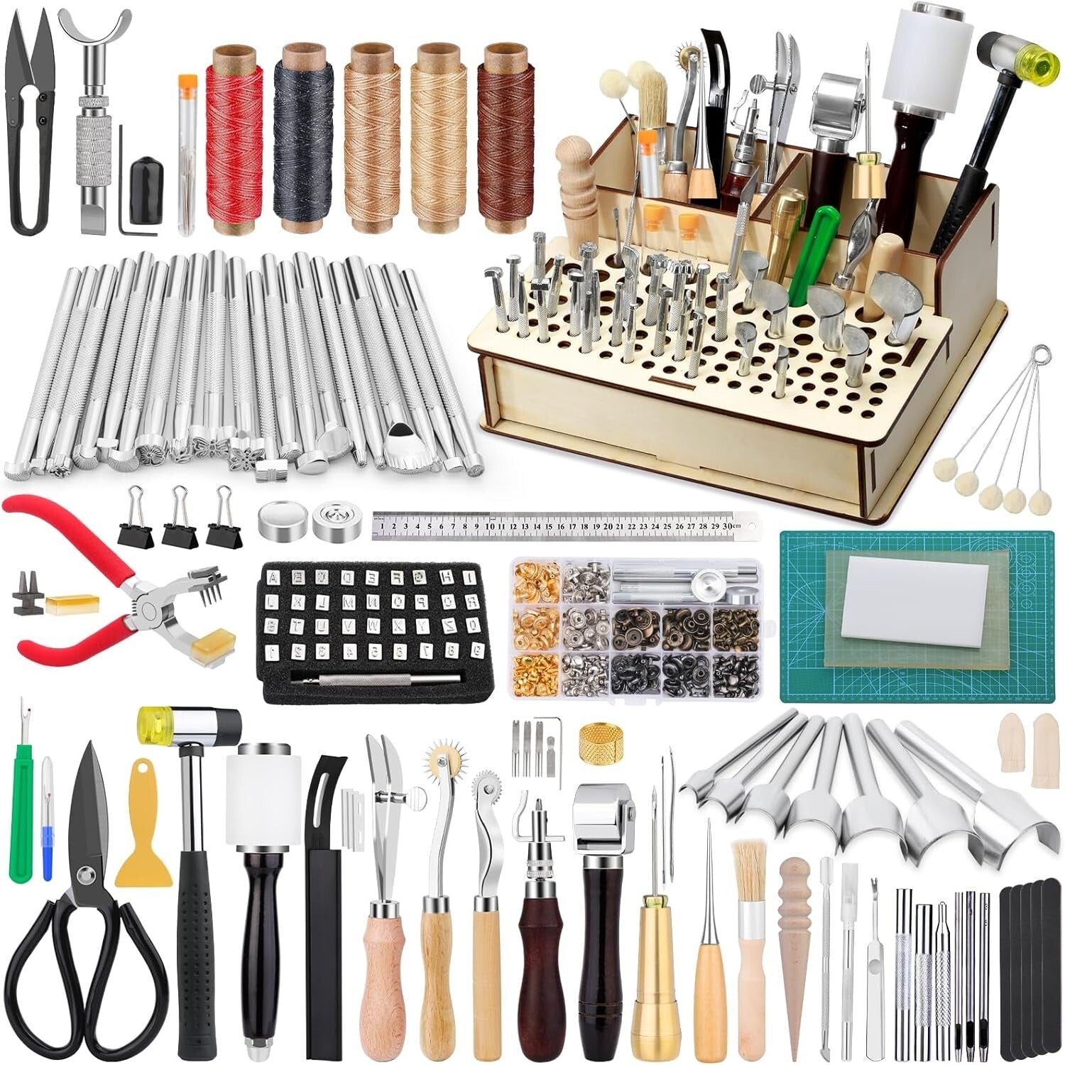 Leather Craft Stamping & Repair Tools Kit - 447 Pieces for Creative Leatherwork