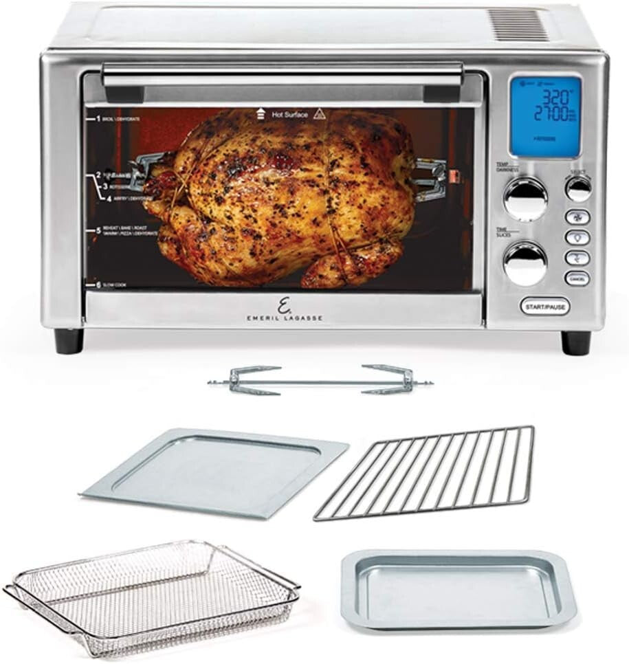 Compact 1500W Air Fryer: XL Stainless Steel Design with Rotisserie & Dehydrator