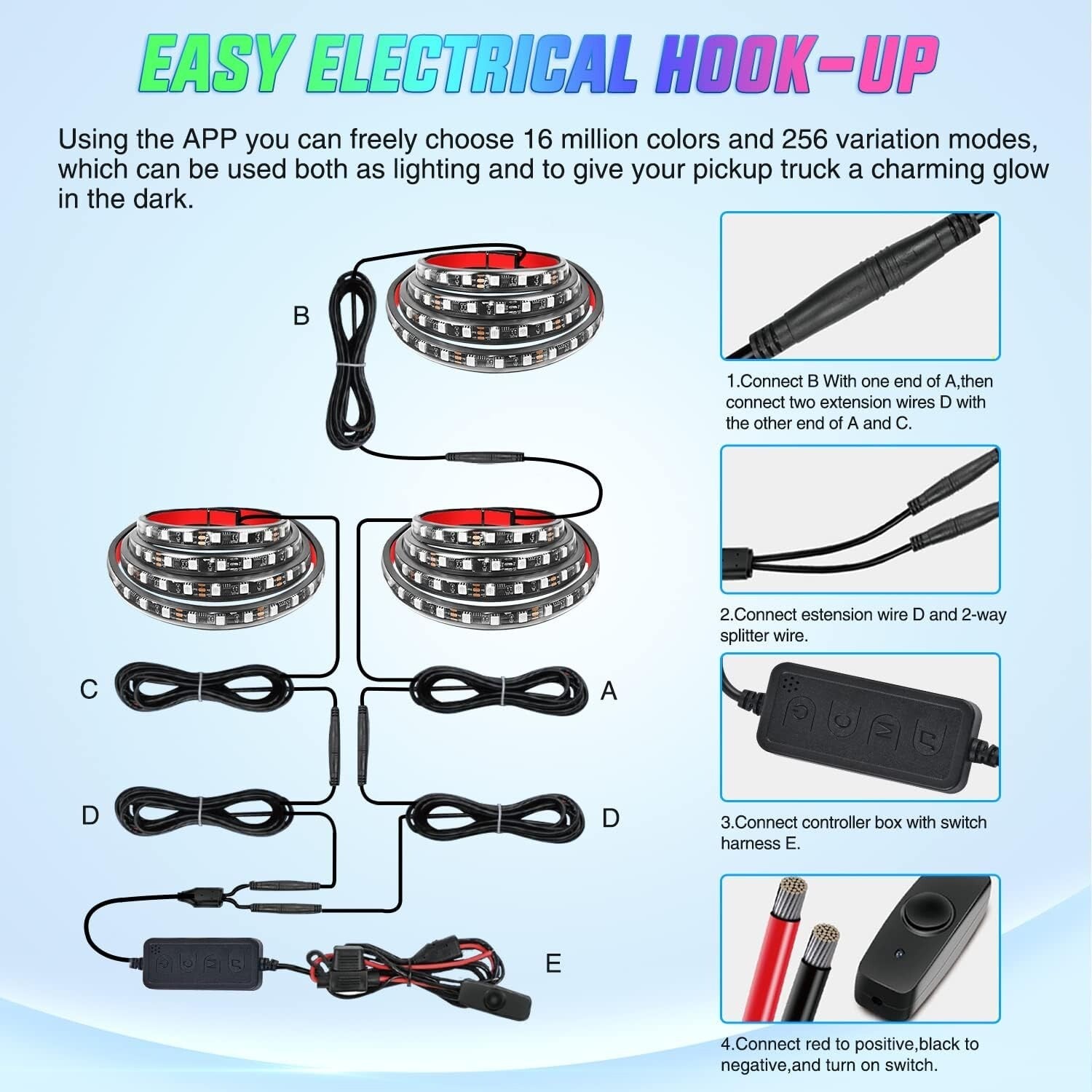 Flexible LED Truck Bed Light Strip - 60inch RGBIC with Music Sync & Mounting Kit