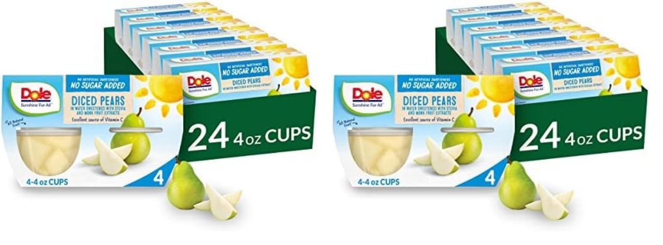 Bulk Diced Pear Cups, Gluten & Dairy Free - Perfect Lunch Snack Pack of 2