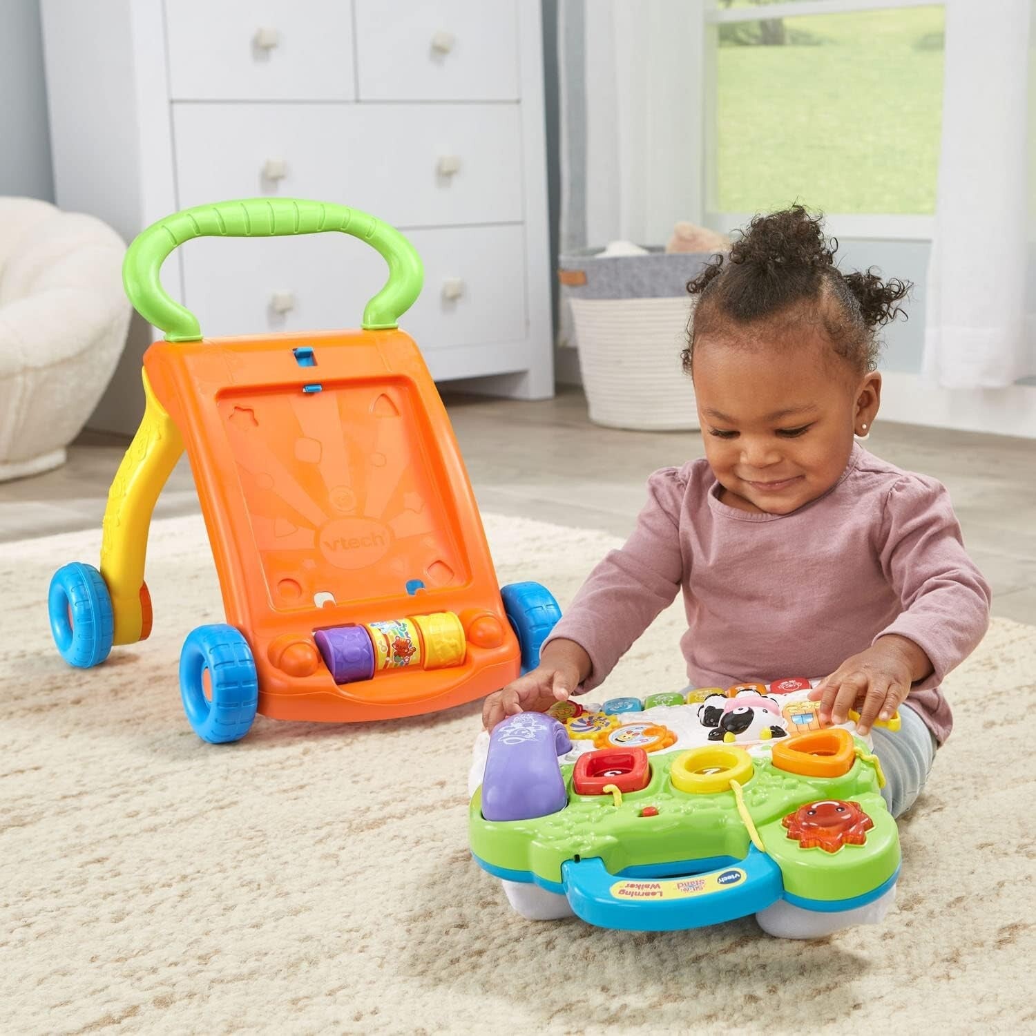 Adjustable Sit-to-Stand Learning Walker with Musical Tray and Motor Skill Toys