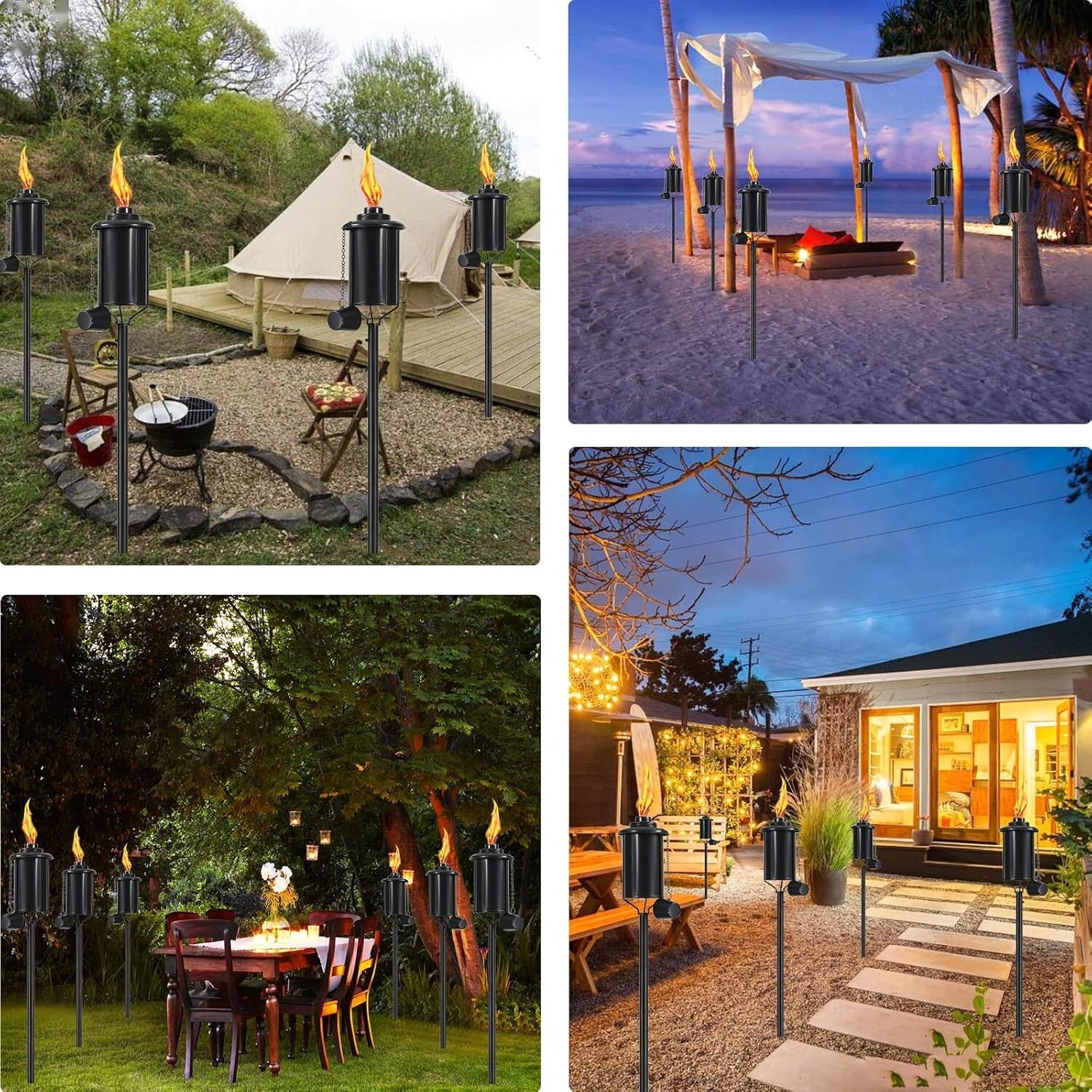 6-Pack Stylish 16 oz Citronella Torches - Adjustable Height for Outdoor Elegance