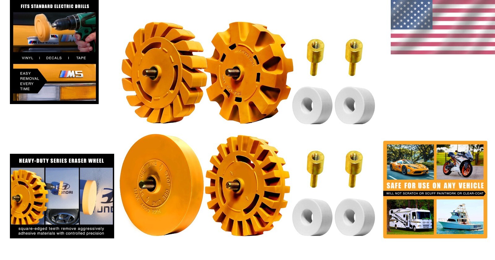 4-Inch Rubber Eraser Wheel - Medium Grit Decal Remover Pad with Drill Adapter