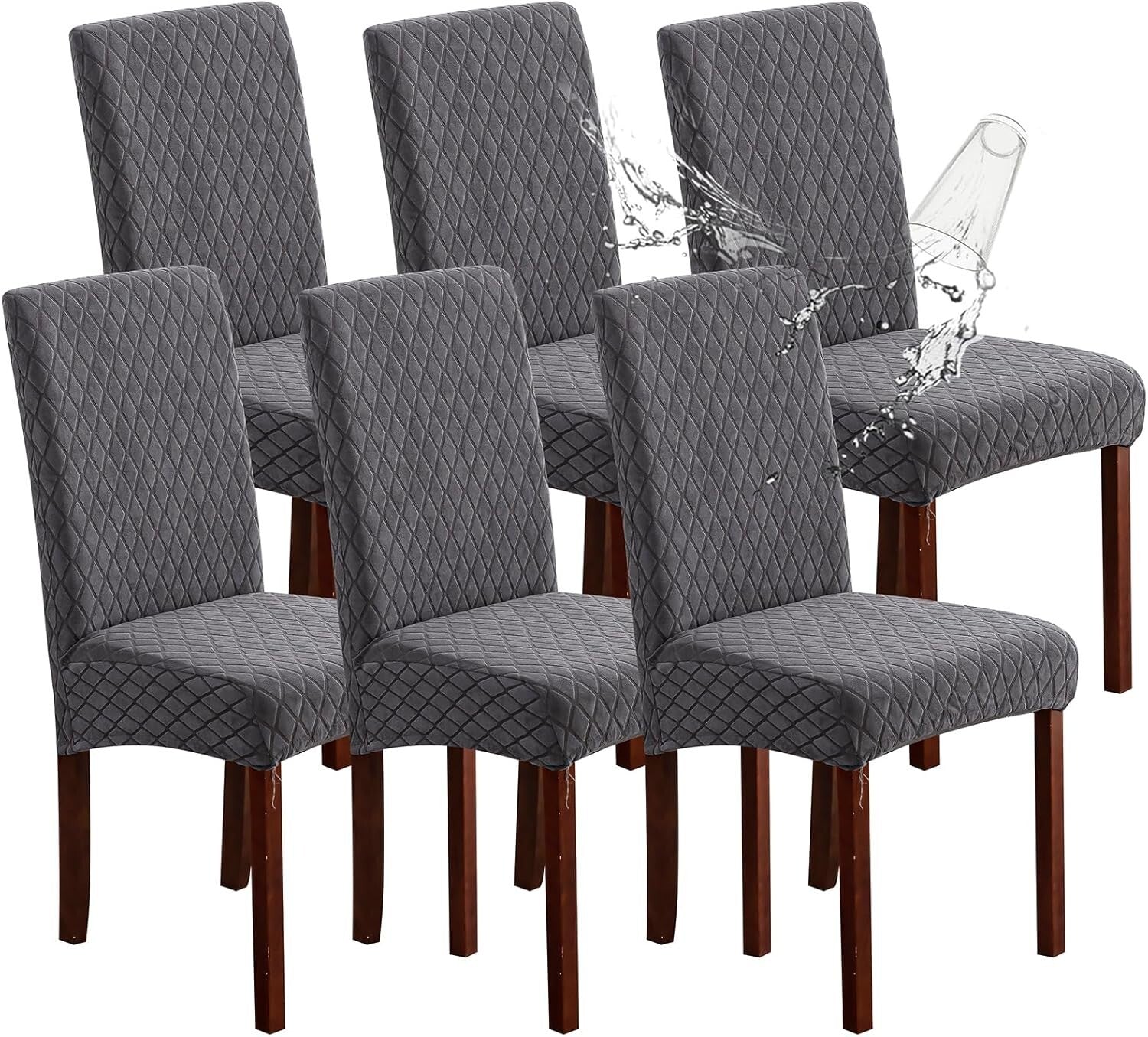 Fashionable Dining Chair Protectors - Waterproof and Washable, Argyle-Dark Gray