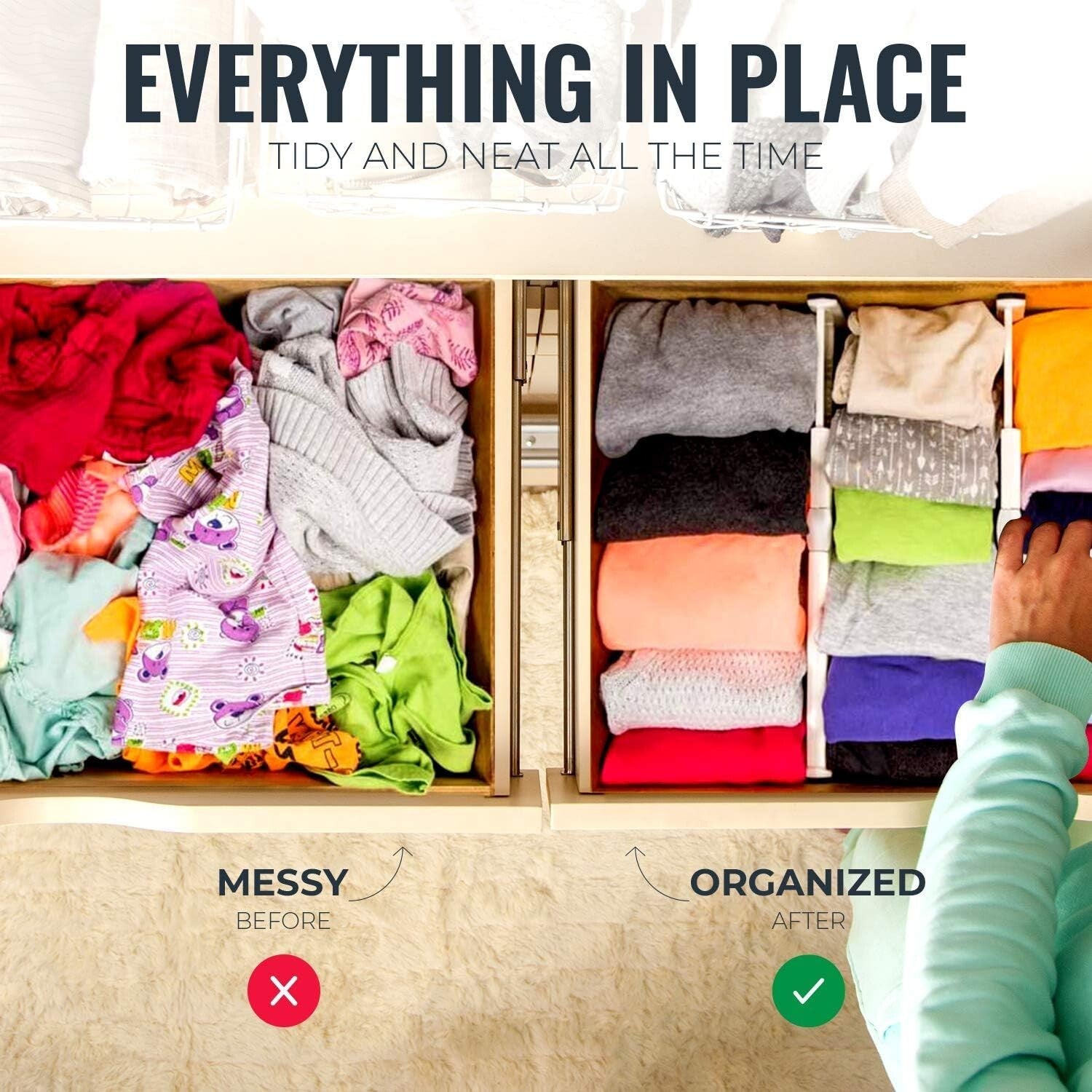 6 Pack Adjustable Drawer Organizers - Stylish Storage Solution for Every Room