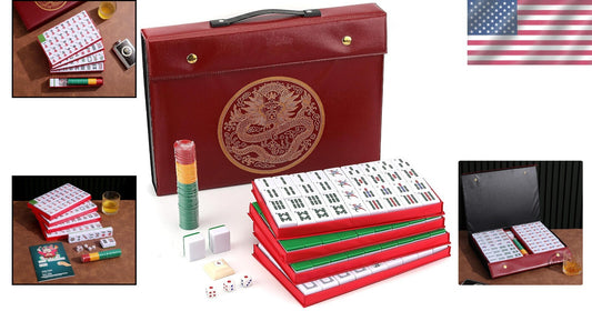 Compact Travel Mahjong Set - 146 Large Tiles & Brown Carrying Case Included