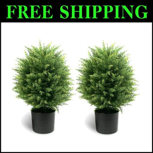Decorative 19.7” Topiary Ball Tree Set - Weighted Pots & UV Protection Included