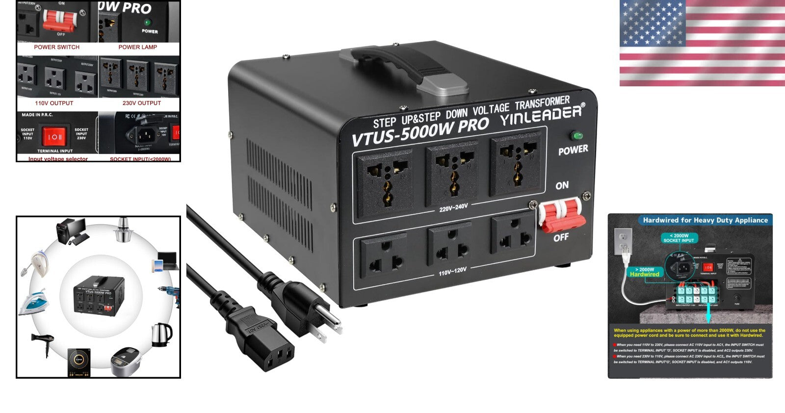 Efficient 5000W Voltage Converter with Three Sockets - Seamless Power Adaptation