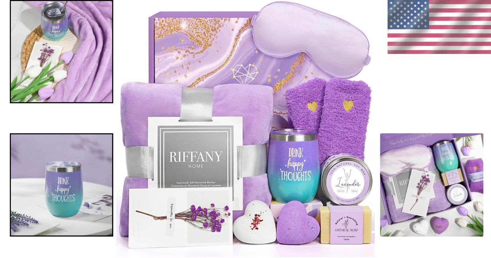 Unique Birthday Gift for Women: Lavender Spa Basket with Luxury Flannel Throw