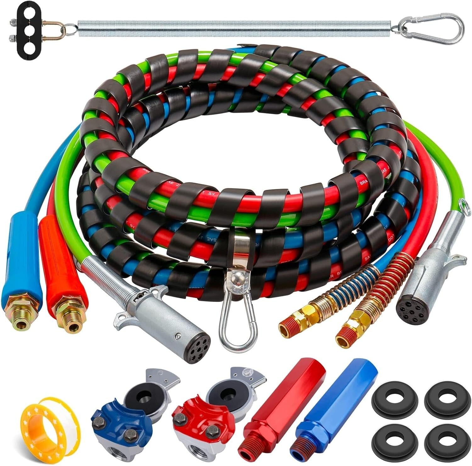 15FT Semi Truck Air Lines Kit with 3 in 1 Red & Blue Brake Hoses - Complete Set