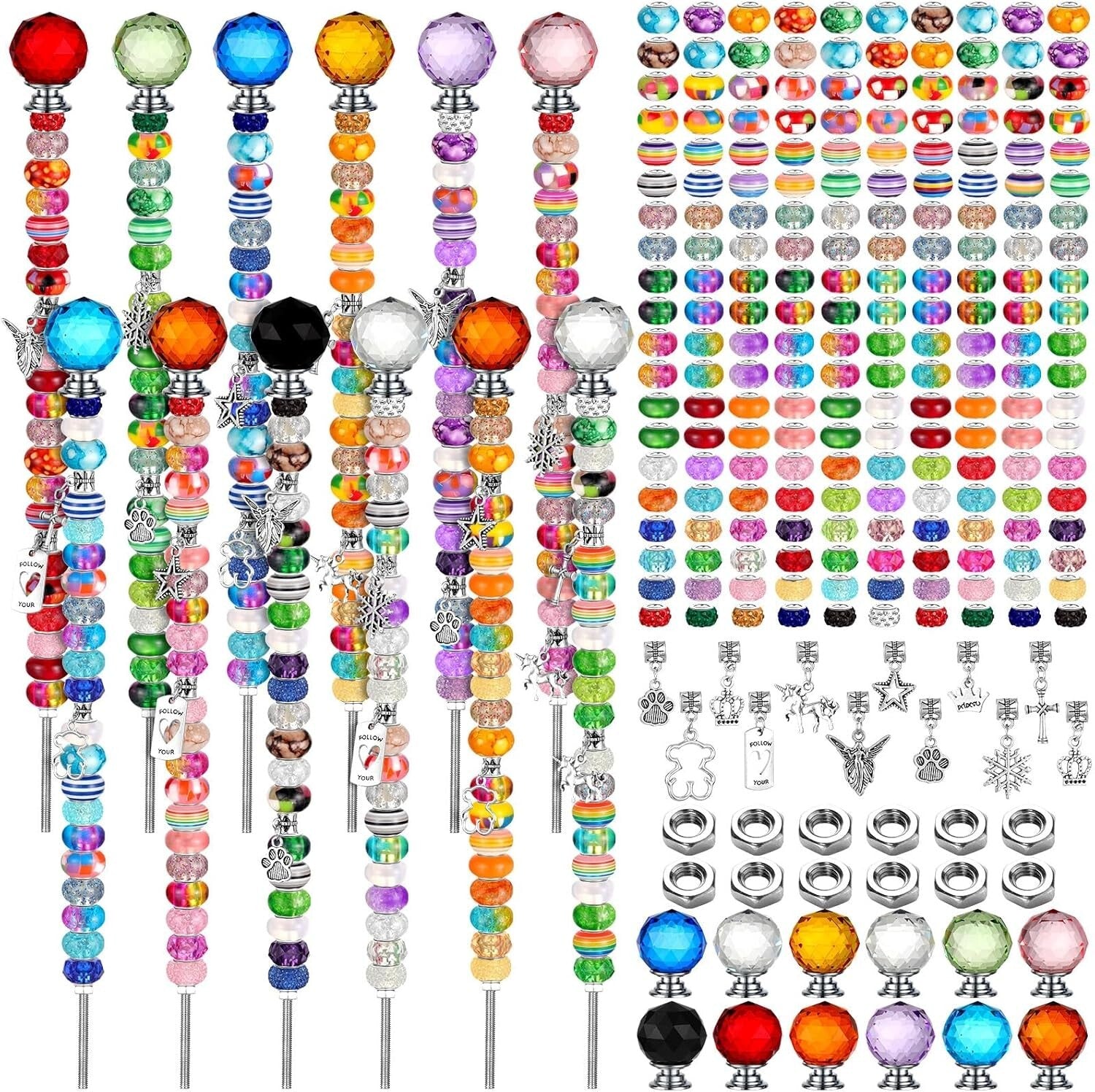 All-in-One 236-Pc Garden Stake Kit with Beads and Crystal Toppers for Easy Use