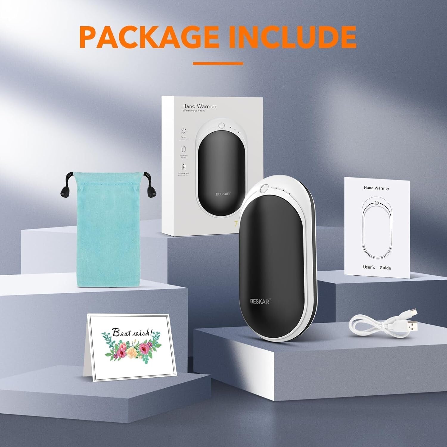 Classic Pocket Hand Warmer - USB Rechargeable, 8 Hours Heat, Ergonomic Design