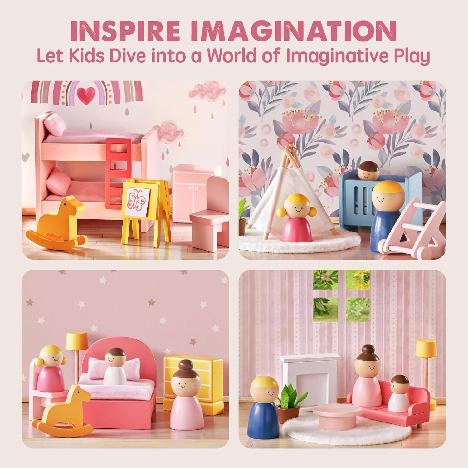 Durable 3-Story Wooden Dollhouse with Modern Furniture for Imaginative Girls