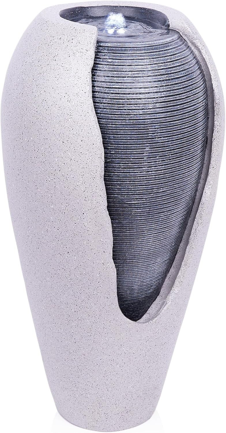 Versatile 29" LED Illuminated Ribbed Jar Fountain for Indoor/Outdoor Relaxation