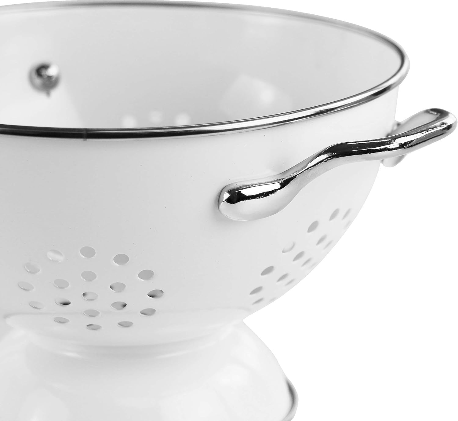Art Deco 3 Quart Powder Coated Colander - Elegant Kitchen Essential in White
