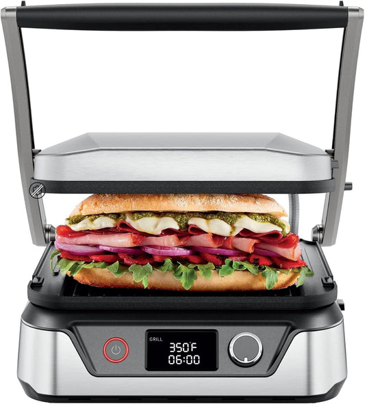 5-in-1 Stainless Steel Panini Press and Indoor Grill - 180° Versatile Cooking