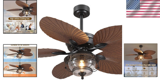 Remote Control 52 Inch Tropical Ceiling Fan with LED Light for Indoor/Outdoor
